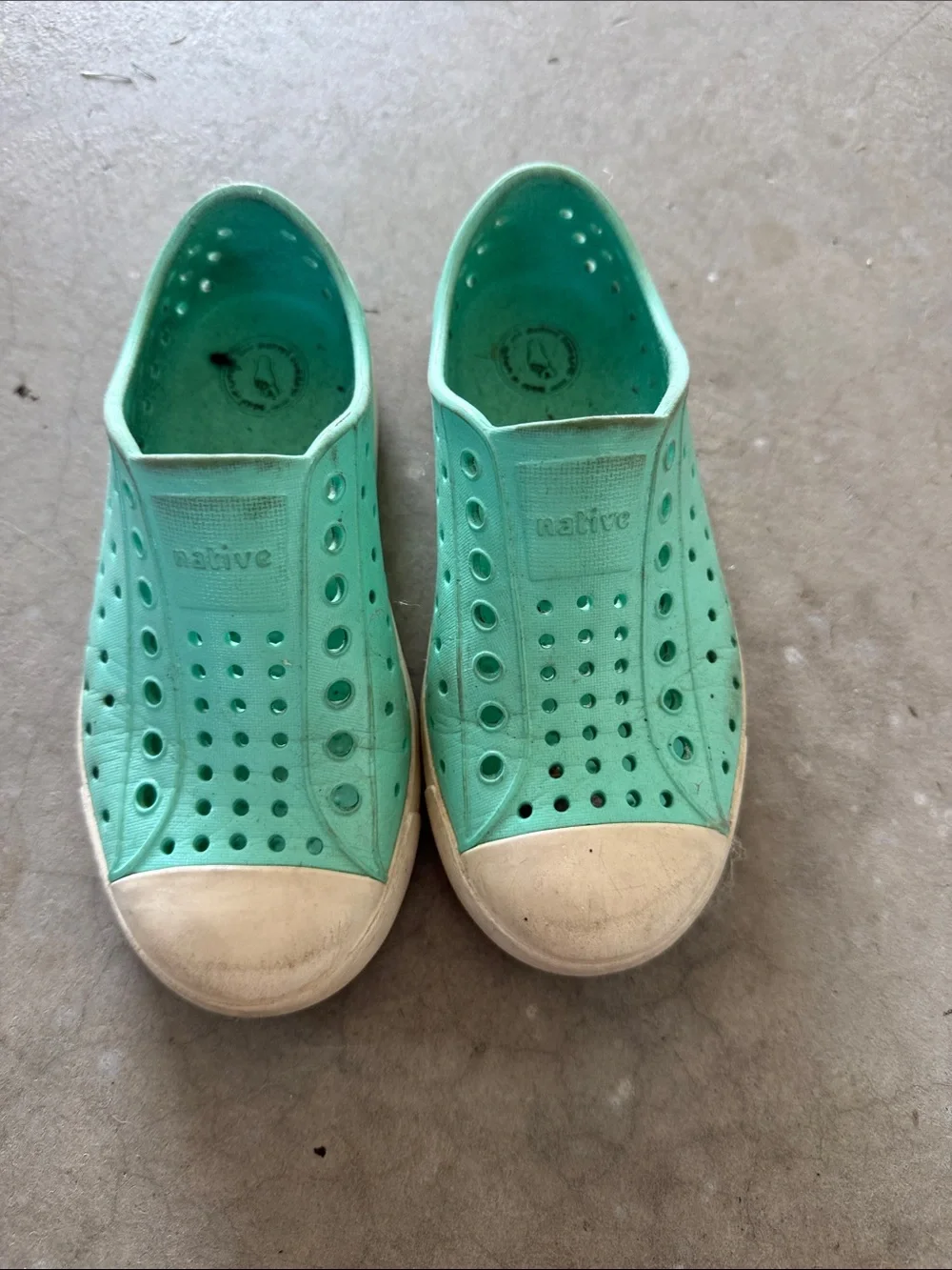 Native Kids Slip-On Water Shoes in Mint Green with White Toecap
